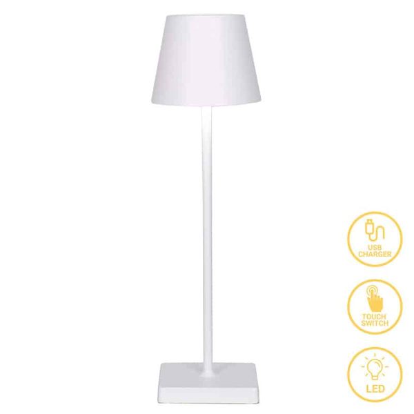 Llambë tavoline me prekje Brave, LED, e karikueshme, ngjyrë e bardhë D10x35cm