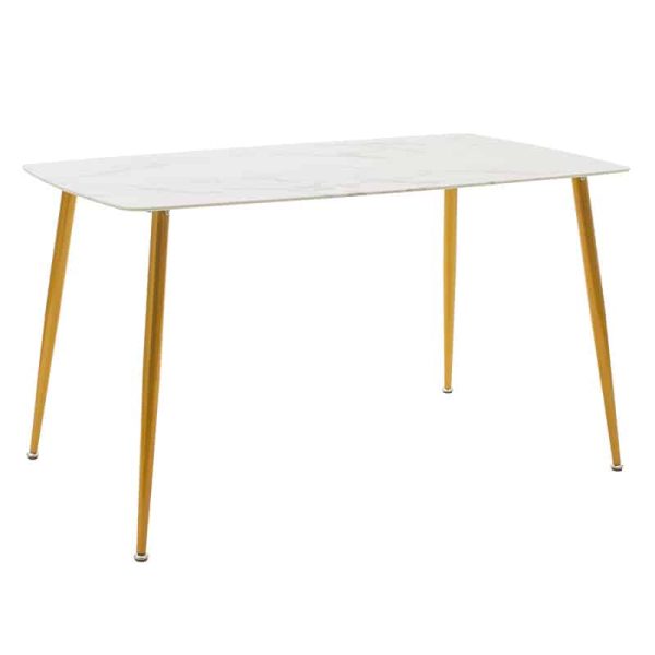 Tavolina e ngrënies Paris  qelqi 8mm mermer i bardhë-artë 150x80x75cm