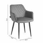 Karrige Matus, kadife ngjyrë molle me këmbë metalike të zeza 55x54x78cm - Image 6