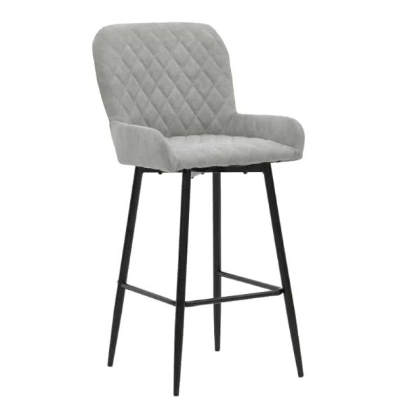 Bar Stool Delikatesë metalike këmbë të zeza-pëlhurë antike gri të lehta 47x43x100cm