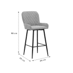 Bar Stool Delikatesë metalike këmbë të zeza-pëlhurë antike gri të lehta 47x43x100cm - Image 7