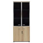 Raft librash Lotus, me katër dyer, nga xhami dhe dru në ngjyrë lisi-antracit 80x40x200cm - Image 3