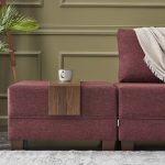 Kënd divani me shtrat PWF-0155, kënd i djathtë, me stof ngjyrë e kuqe e errët, 210x280cm - Image 7