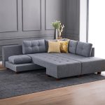 Kënd me divan shtrati PWF-0156, kënd i majtë, me stof ngjyrë gri e errët, 206x282cm - Image 3