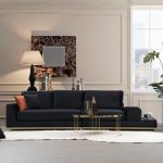 Divan 3-vendësh PWF-0511, stof me ngjyrë të zezë, këmbë ngjyrë ari, 320x102x84cm - Image 2