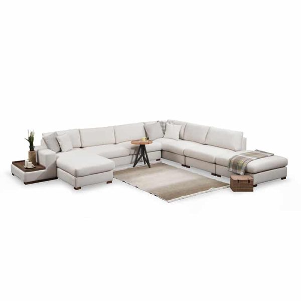 Kënd divani PWF-0507, kënd i majtë, stof bezhë-arrë 428x374x85cm