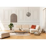 Kënd divani me tabure PWF-0506, kënd i majtë, stof bezhë-arrë 313x193x80cm - Image 4