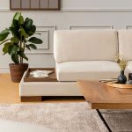 Kënd divani me tabure PWF-0506, kënd i majtë, stof bezhë-arrë 313x193x80cm - Image 7