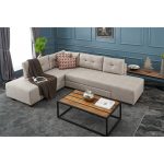 Këndi divan me shtrat PWF-051, me stof ngjyrë krem, 282x206x85cm - Image 2