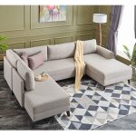 Kënd divani me shtrat PWF-0534, stof krem 300x202x78cm - Image 2