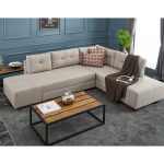 Këndi divani me shtrat PWF-0517, kënd i majtë, stof krem-arre 282x206x85cm - Image 2