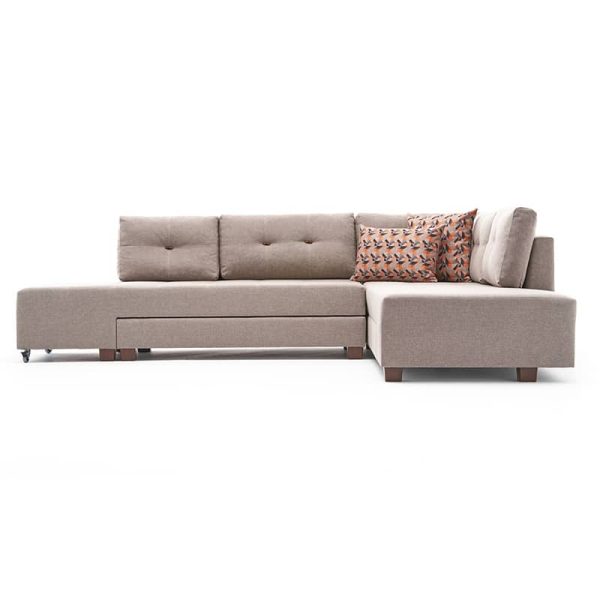 Këndi divani me shtrat PWF-0517, kënd i majtë, stof krem-arre 282x206x85cm