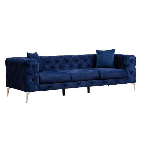Divan 3-vendësh PWF-0579  Chesterfield lloji pëlhurë kadife blu 237x90x73cm