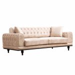 Divani 3-vendësh PWF-0567, me stof në ngjyrë bezhë, 220x95x80cm