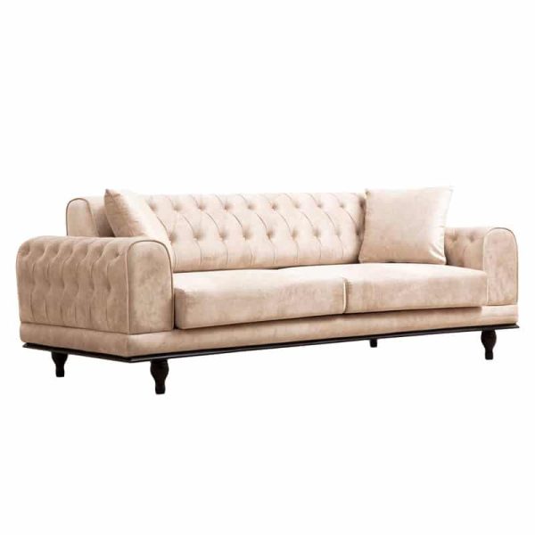 Divani 3-vendësh PWF-0567, me stof në ngjyrë bezhë, 220x95x80cm