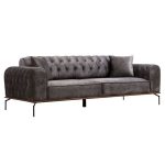 Divan me shtrat 3-vendësh PWF-0596, lloji Chesterfield, stof në ngjyrë antracit, 225x92x78cm