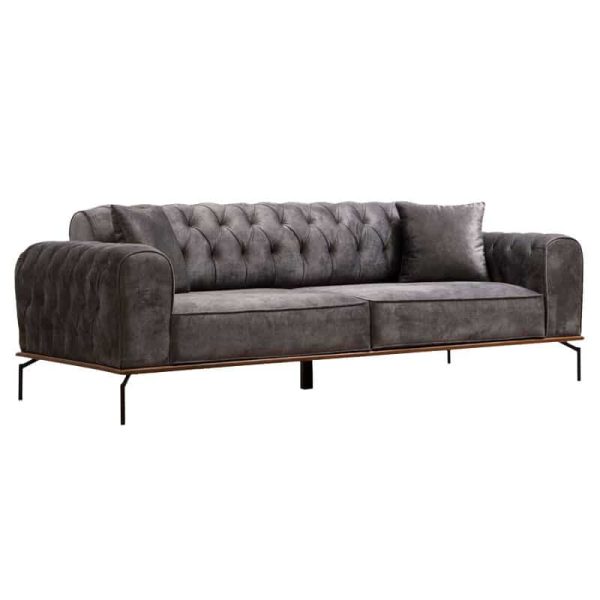 Divan me shtrat 3-vendësh PWF-0596, lloji Chesterfield, stof në ngjyrë antracit, 225x92x78cm