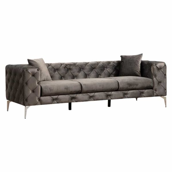 Divan 3 vendesh PWF-0579 Chesterfield lloji pëlhurë gri të errët 237x90x73cm