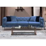 3 seater divan PWF-0579  Chesterfield lloji pëlhurë dritë blu 237x90x73cm - Image 2