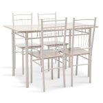 Set ngrënieje Roza  5pcs ngjyra gri të lehta - këmbët e bardha shkëlqim 120x70x75cm