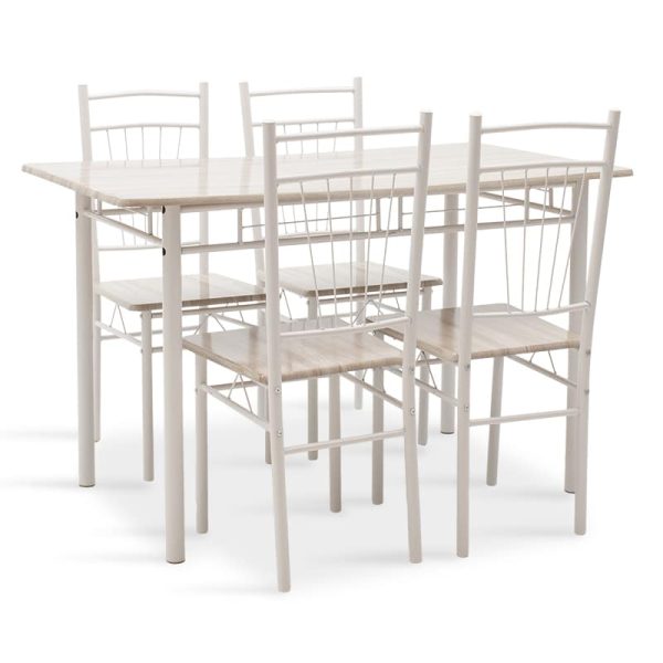 Set ngrënieje Roza  5pcs ngjyra gri të lehta - këmbët e bardha shkëlqim 120x70x75cm