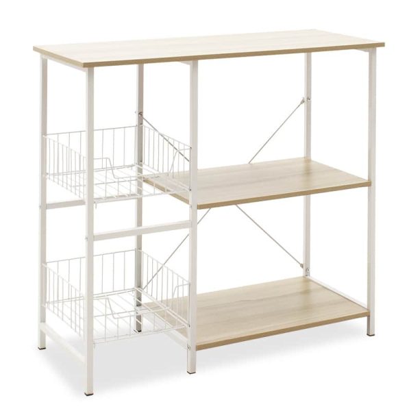 Njësia e shelfit të dyshemesë Pakoworld mesditë me MDF me ngjyrë të bardhë-natyrore 80x34x75cm