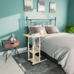 Babs  side table on wheels in white-natural color 60x40x86cm - Image 2