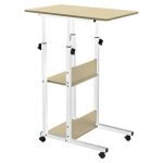 Babs  side table on wheels in white-natural color 60x40x86cm