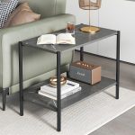 Tavolinë anësore Mara, MDF mermer ngjyrë gri e errët-i zi, 80x40x55cm - Image 2