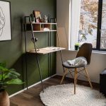 Tavolinë zyre me raft Ramon, ngjyrë lisi me kornizë metalike të zezë 84x46x142cm - Image 2