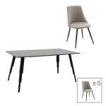 Tryezë ngrënie Lifo-Giselle  set prej 7 copë MDF çimento-gri 160x90x75cm
