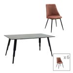 Tavolina e ngrënies Lifo-Giselle  e 7 copë MDF mollë e kalbur çimento 160x90x75cm