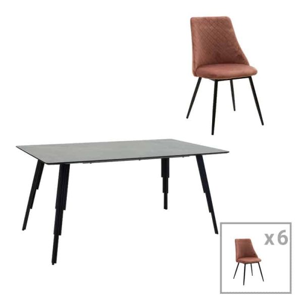 Tavolina e ngrënies Lifo-Giselle  e 7 copë MDF mollë e kalbur çimento 160x90x75cm