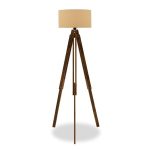 Llambë dyshemeje PWL-0112, E27 prej druri arre - dhe mbulesë ngjyrë ecru, D40x62x155,5εcm.