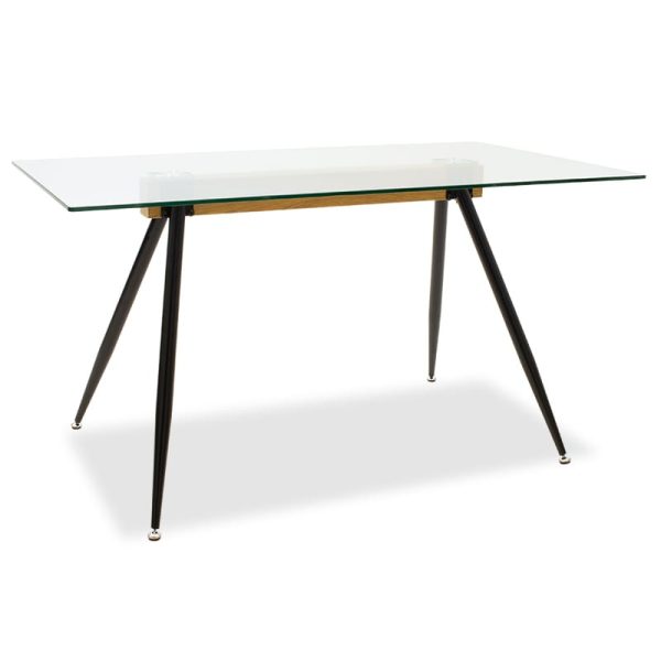 Dining trable Astrid  qelqi 10mm këmbët e zeza 140x80x75cm