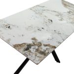 Tavolina e ngrënies Bethan  sintered guri mermer i bardhë- metal dizajn këmbë të zezë 180x90x75cm - Image 4