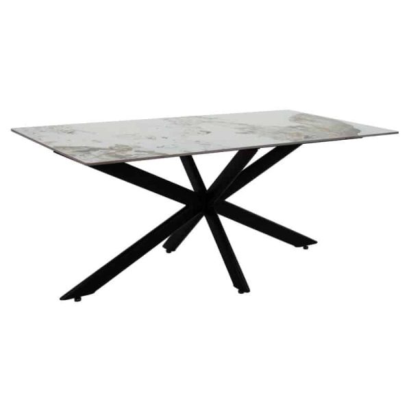 Tavolina e ngrënies Bethan  sintered guri mermer i bardhë- metal dizajn këmbë të zezë 180x90x75cm