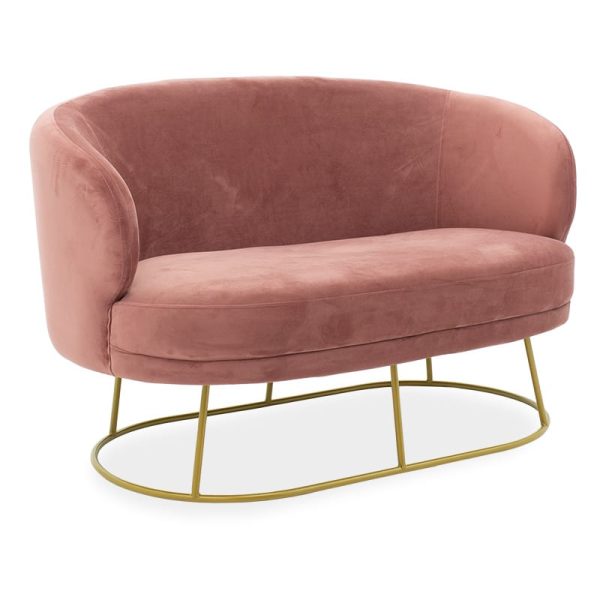 Divani 2 vendesh Gloria  në kadife molle të kalbur - metal i artë 132x82x83cm