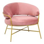 Fotele Malu, stof kadife ngjyrë rozë-kembe metalike ngjyrë ari, 84x79x76cm