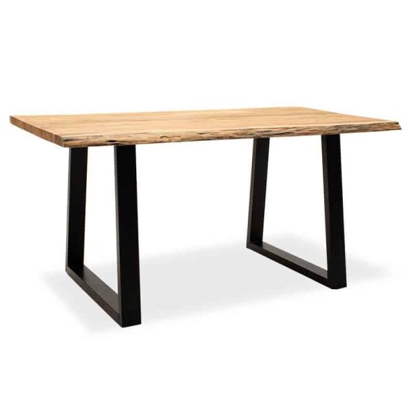 Tavolina e ngrënies Miles druri i ngurtë 4cm i zi me këmbë natyrore 160x90x79cm