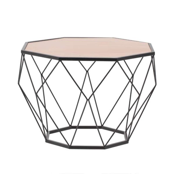 Tavolina e arkivolit Yanth Inart druri natyror-metal i zi 60x60x40cm