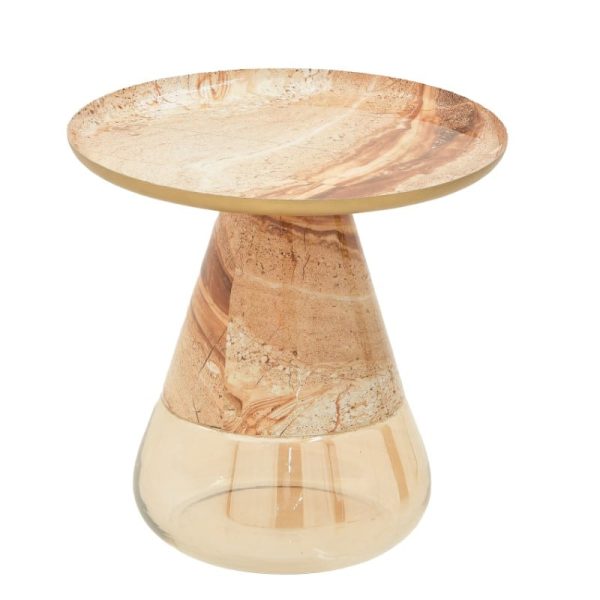 Tavolina e arkivolit Boundar Inart beige-gold metal-glass D50x49cm