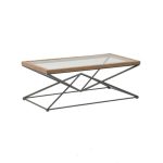 Tavolina e kafesë Cena Inart e zezë-natyrore metal-qelqi-dru 121x61x45cm