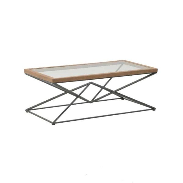 Tavolina e kafesë Cena Inart e zezë-natyrore metal-qelqi-dru 121x61x45cm