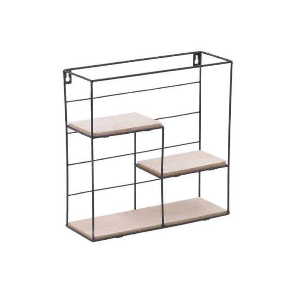 Raft muri Basami Inart black-natural metal-wood 30x11x30cm