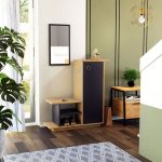 Mobilje hyrëse me pasqyrë Ceel  me ngjyrë të bardhë-arrë 80x29.5x90cm - Image 2