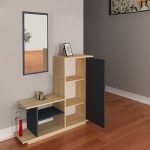 Mobilje hyrëse me pasqyrë Ceel  me ngjyrë të bardhë-arrë 80x29.5x90cm - Image 4