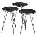 Tavolina anësore Sebastian  vendosur 3 copë mermer të zi të artë D34x55cm