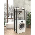 Kabineti i lavanderisë Zermin metal-melamine bardhë-zi 70x25x150cm - Image 2