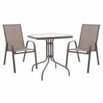 Set ngrënieje 3pcs Watson-Calan  metal black-textilene kafe 70x70x70cm